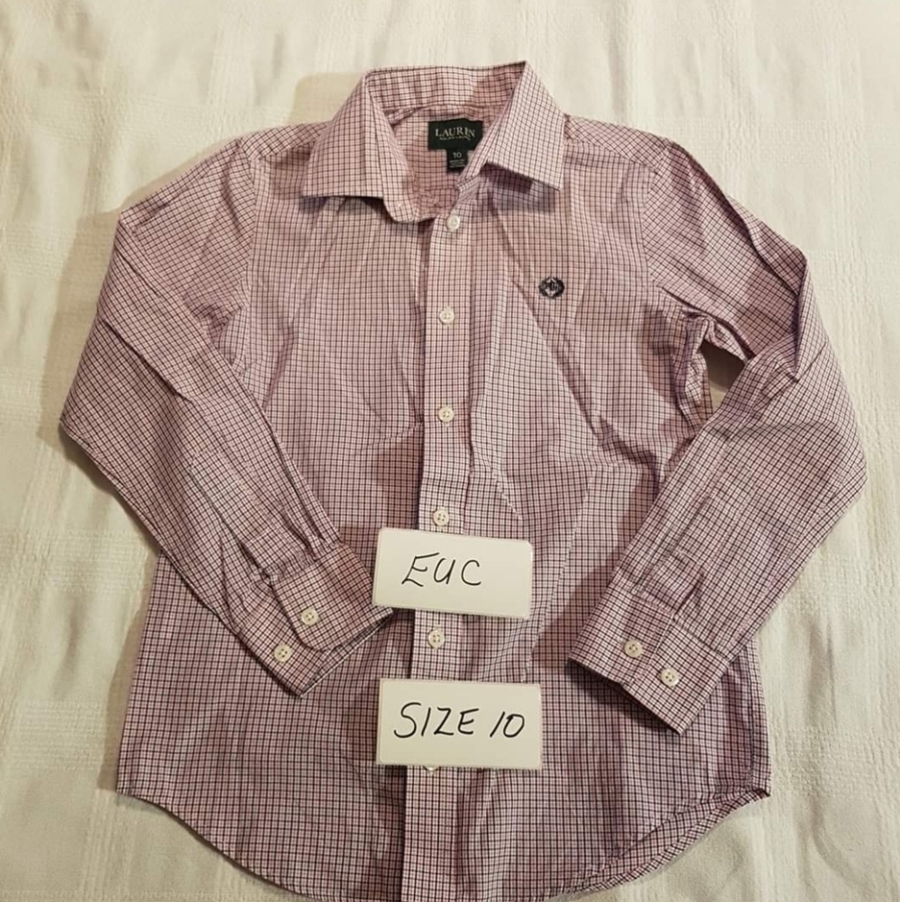 Lauren Ralph Lauren boys size 10 striped pink, blue & white button up shirt EUC